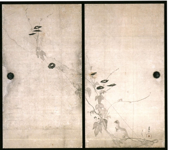 朝顔図襖 長沢芦雪筆