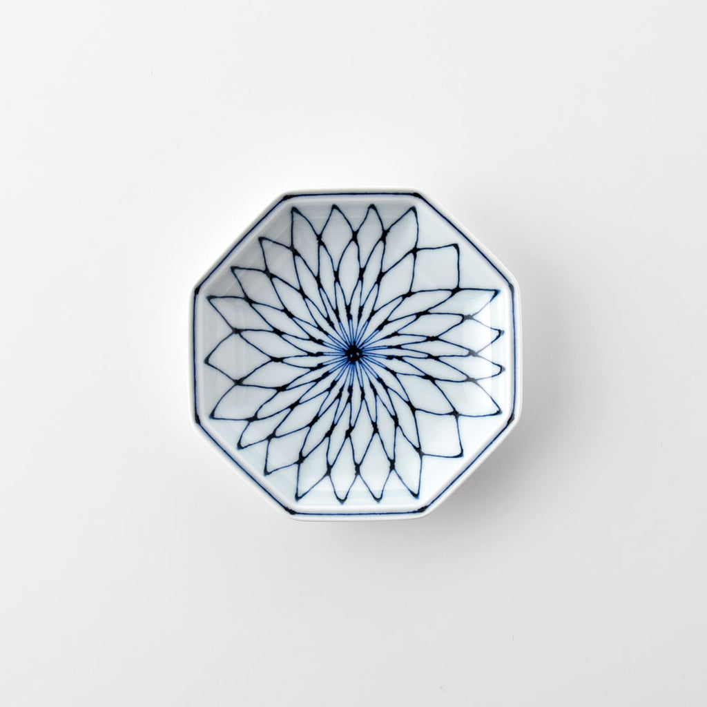 染付地紋 八角取皿 網目 | 白山陶器直営オンラインストア