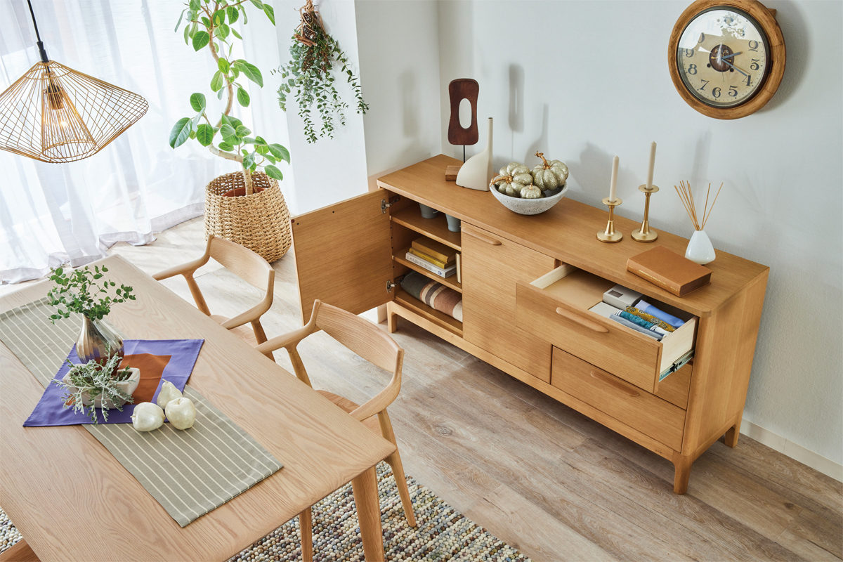 機能充実シンプルモダンデザインのサイドボード No.3400｜サイドボード