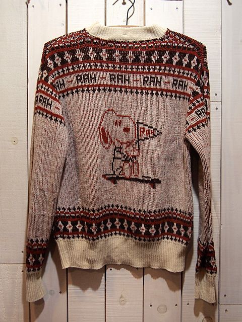 1970s【Arrow】スヌーピージャガードセーター - 古着屋HamburgCafe