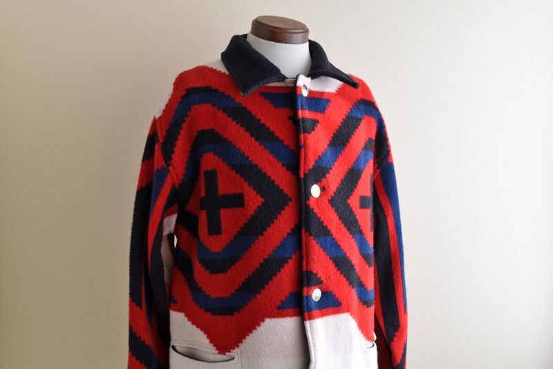 ネイティブ柄ウールブランケットコート 実寸L - 古着屋HamburgCafe