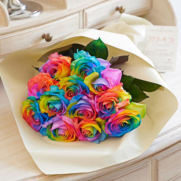 レインボーローズ12本 花束ブーケ｜ギフト・インテリア・雑貨のEC