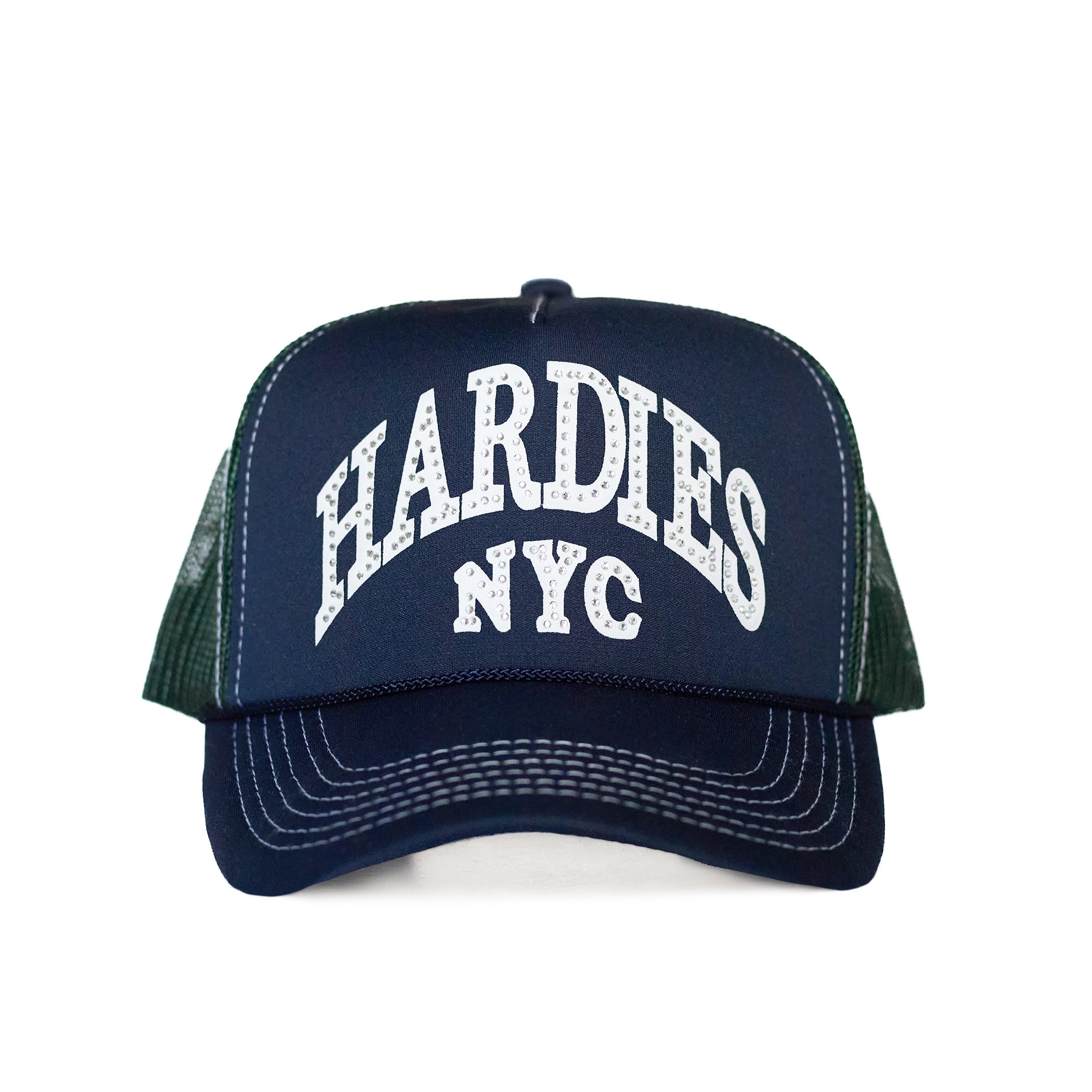 HARDIES NYC Rhinestone Pre Curve Trucker Hat - Navy Blue – Hardies