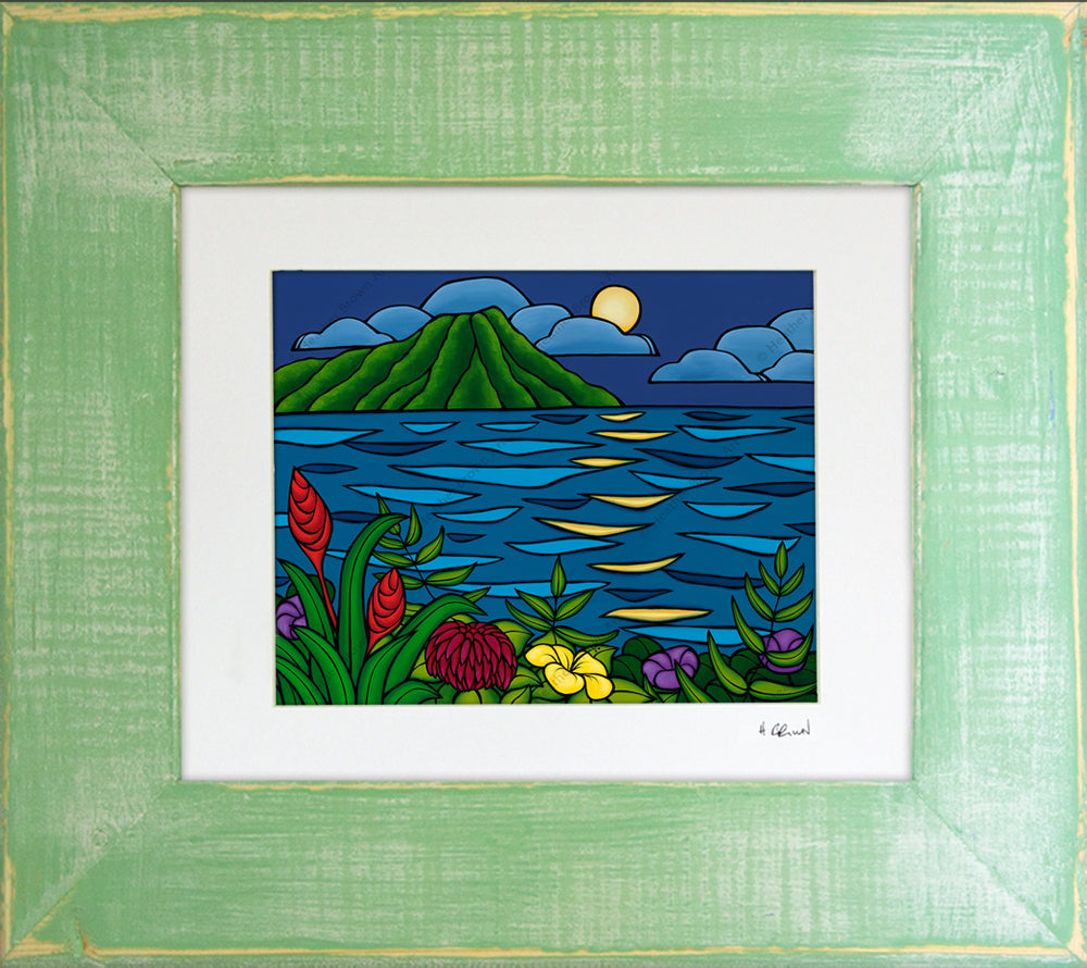 Full Moon Over Diamond Head - Matted Paper Print - Heather Brown Art