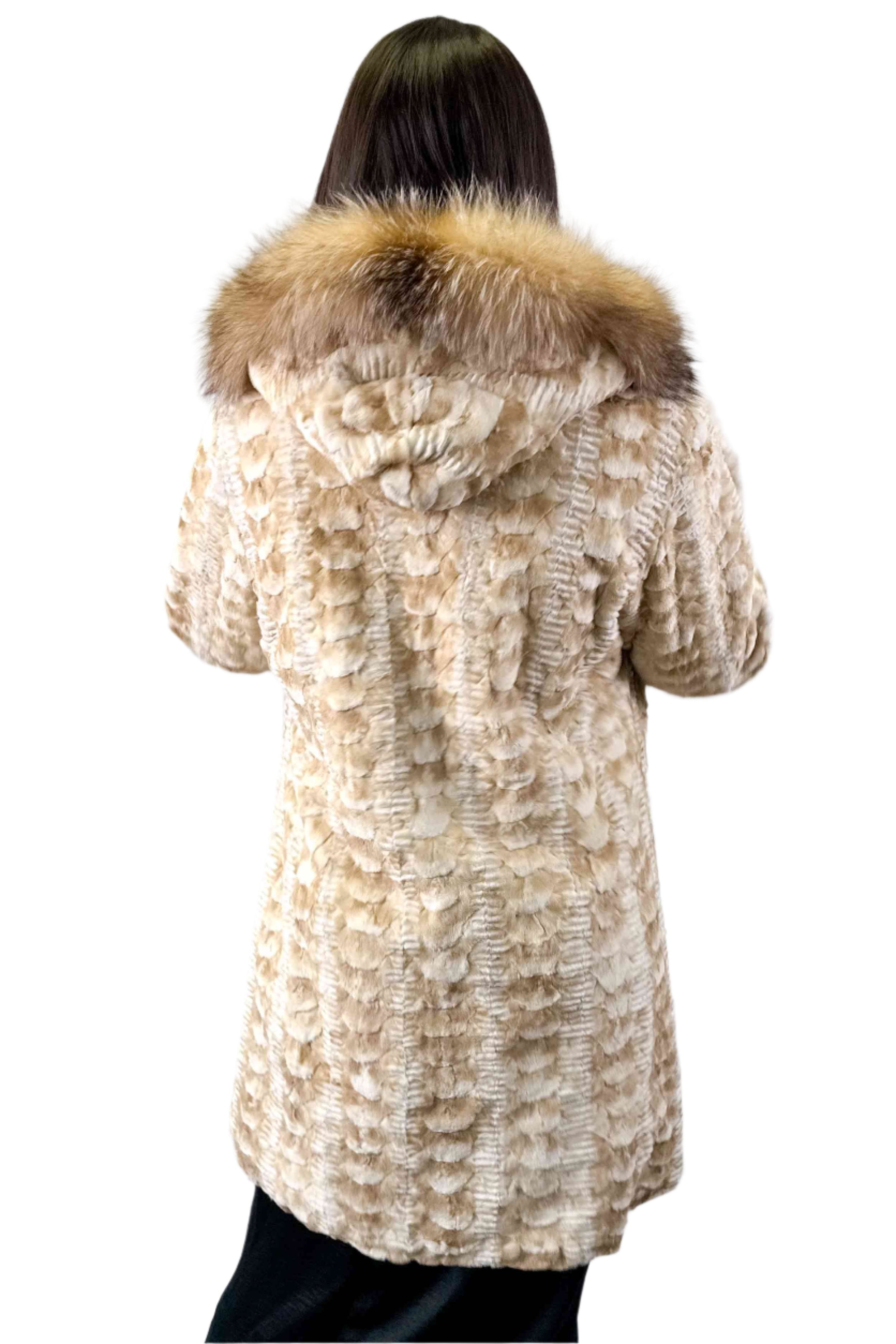 Sheared Sectioned Mink Fur Stroller with Fox Fur Trim Hood – Henig