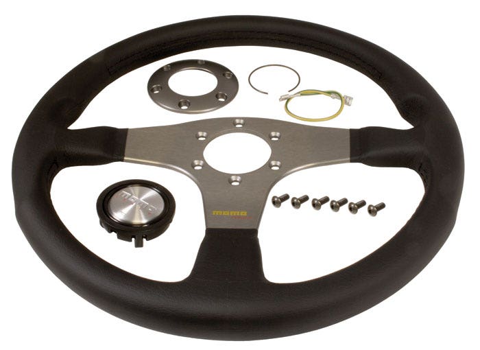 Momo Tuner Steering Wheel, Black Leather with Anthracite Centre