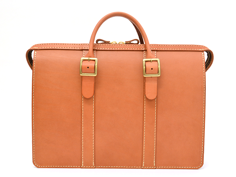 トランクの様なフォルムのハードレザー二本手ビジネスバッグ / 革鞄の