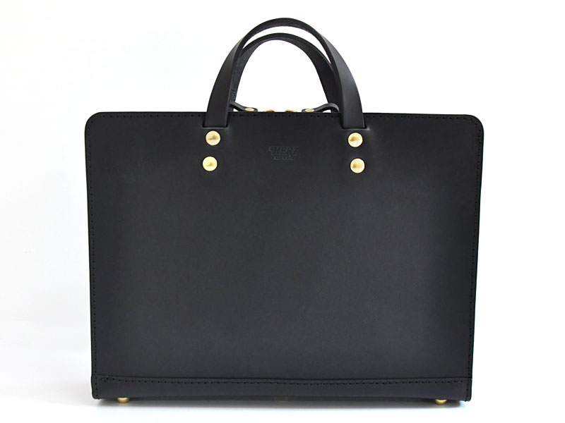 ラウンドファスナーとあおりポケット付の二本手ビジネスバッグ / 革鞄