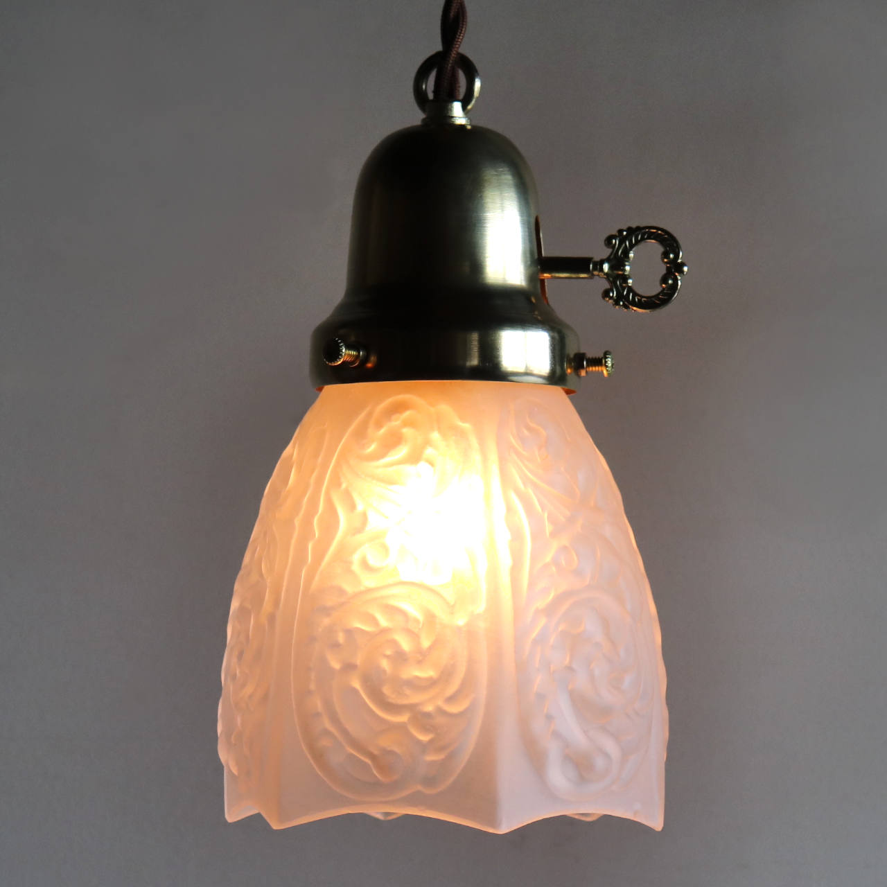 アンティーク天井照明｜花・植物6面レリーフUSAヴィンテージフロスト