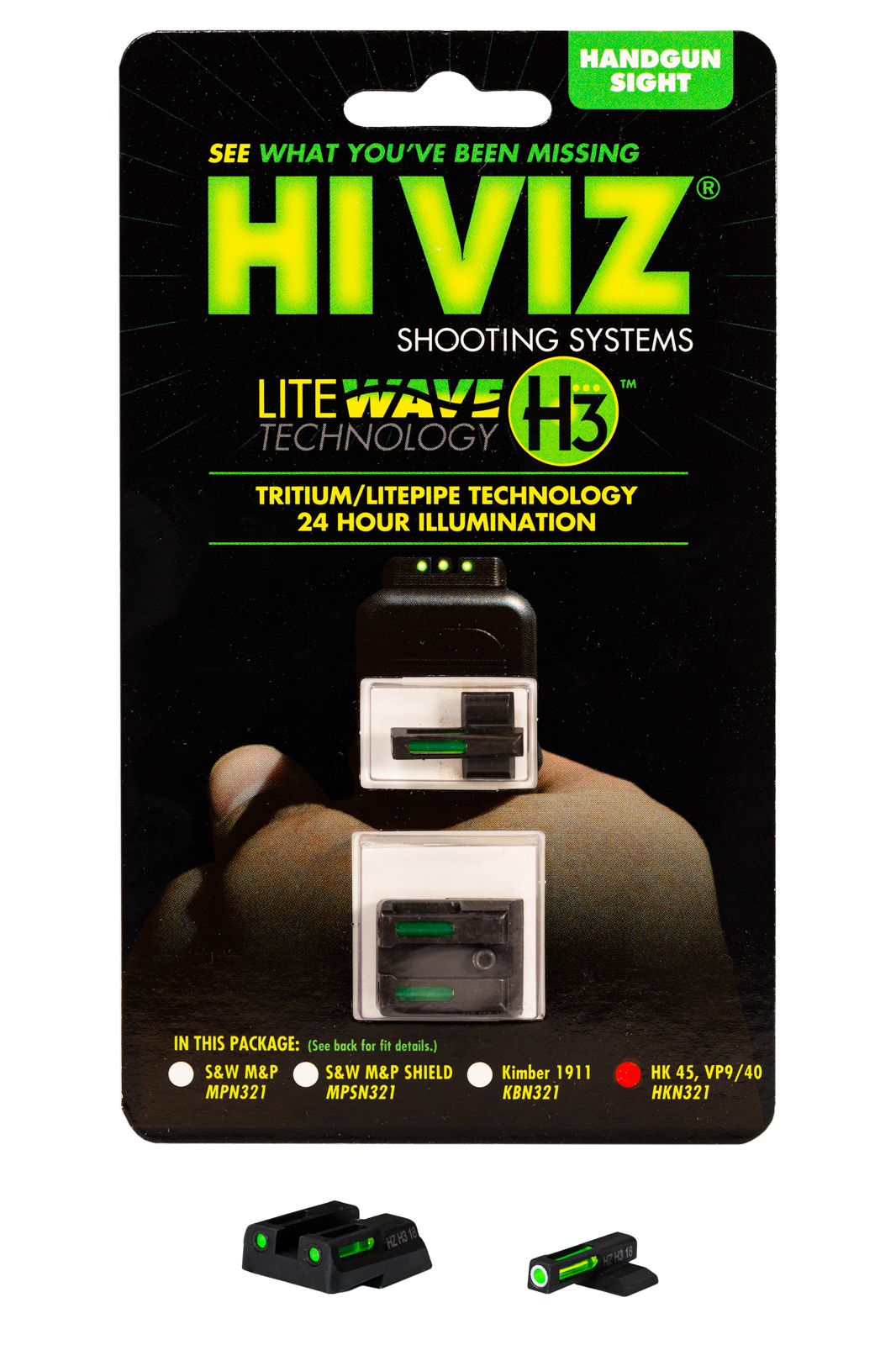 HIVIZ® LiteWave H3® Tritium/Fiber-Optic Sight Set for HK