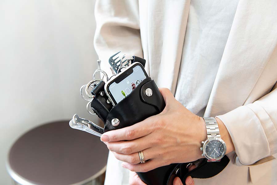 PASSION ブレーメン 本革 5丁 シザーケース スマホ/メモポケット付き