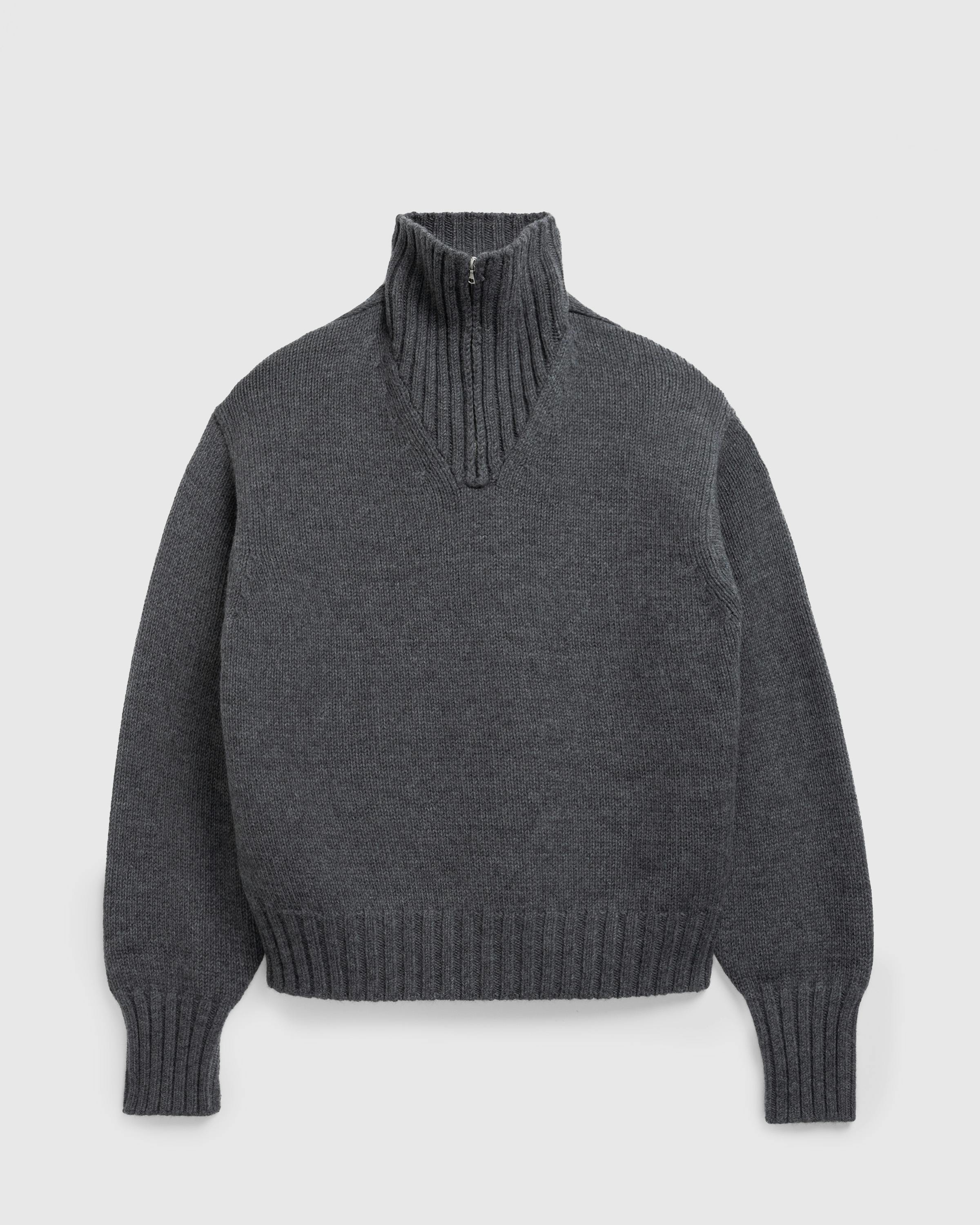 Auralee – Wool Soft Cord Knit Half Zip P/O Charcoal