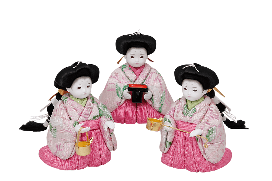 木目込み雛人形 結 - ゆい - 12号 三人官女（おすべらかし - 撫子