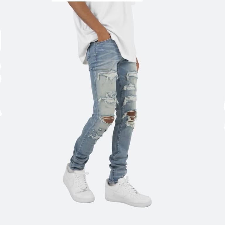 mnml,ミニマル X201″ラインストーン stretch skinny denim blue/