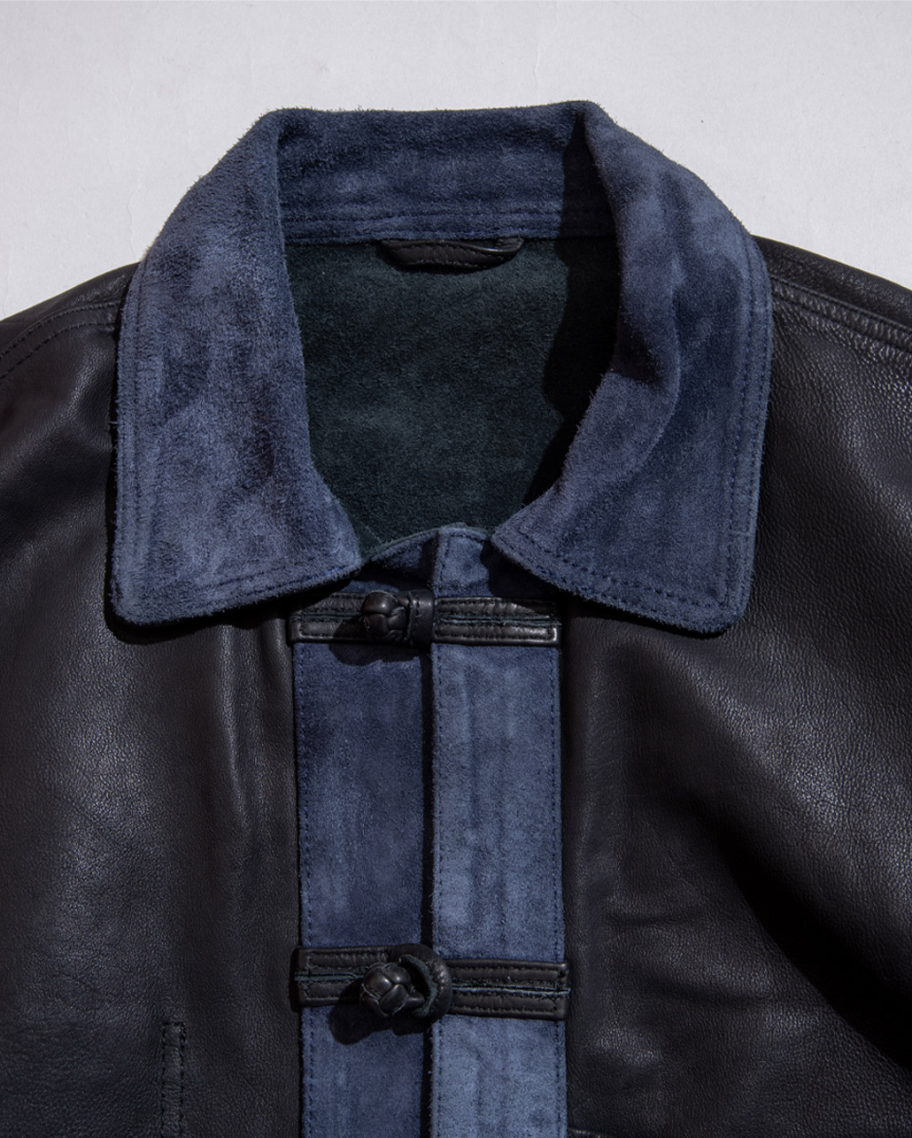 INDIGO SWITCH LEATHER CHINA JACKET | BLUE BLUE | ブルーブルー
