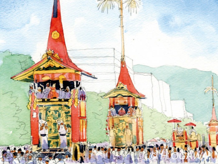 祇園祭山鉾巡行 | 水彩画と和風と京都とスケッチと日本三大祭りの