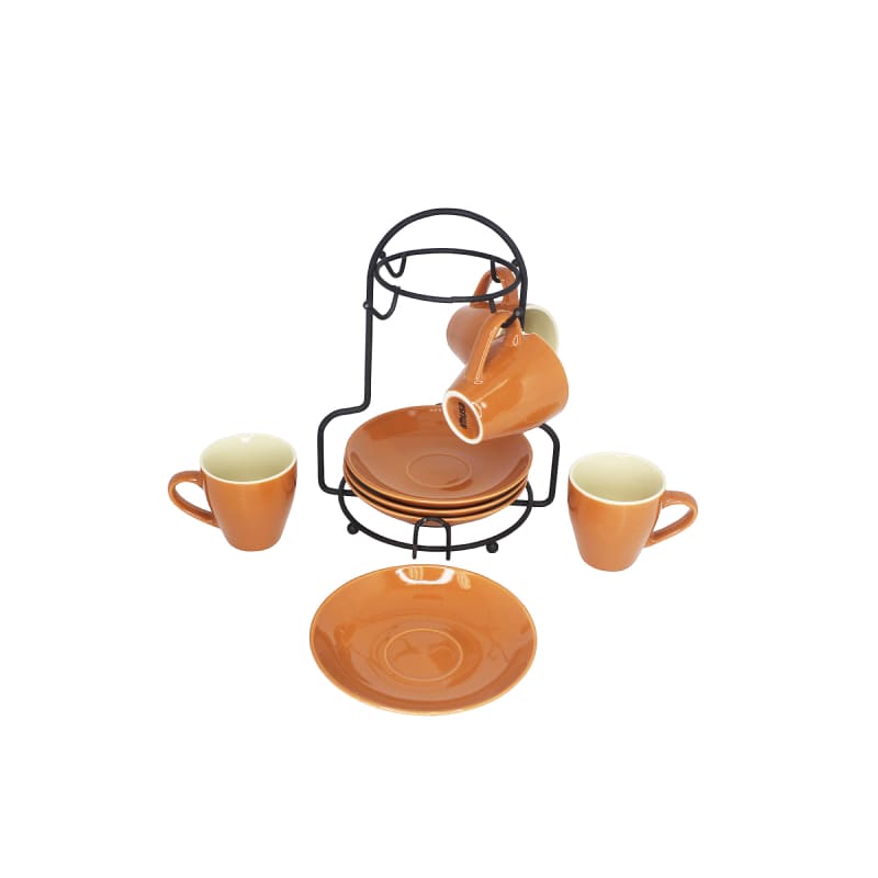 IMUSA 8pc Stoneware 3oz Espresso Set with Rack, Terracotta - Imusa