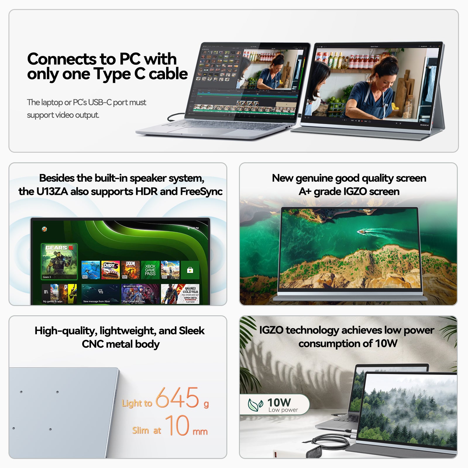 Intehill 4K Portable Monitor for Laptop and mini PC, 13.4 inch U13NA