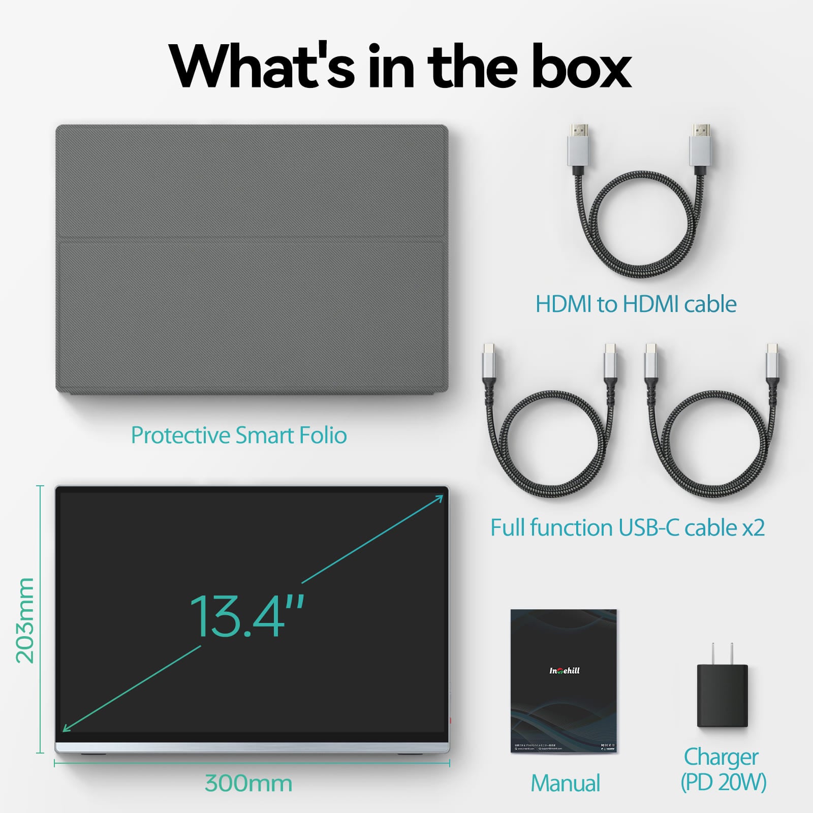 Intehill 4K Portable Monitor for Laptop and mini PC, 13.4 inch U13NA