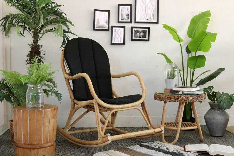 FC-1041 ラタン籐製ロッキングチェア｜布製3色から選べる・完成品