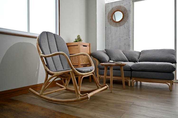 FC-1041 ラタン籐製ロッキングチェア｜布製3色から選べる・完成品