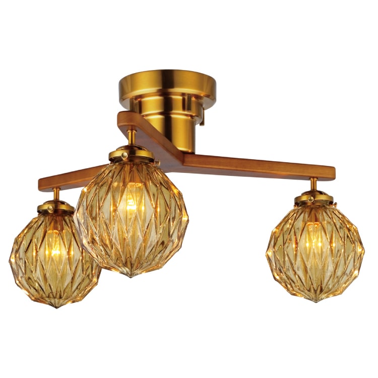LT-4891 アンバー色ガラスのアンティークなシーリングライト3灯
