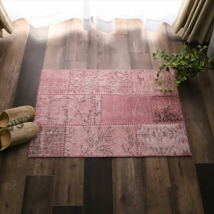 RG-3867 かわいいピンクのトルコ絨毯の玄関マット｜60×90cm