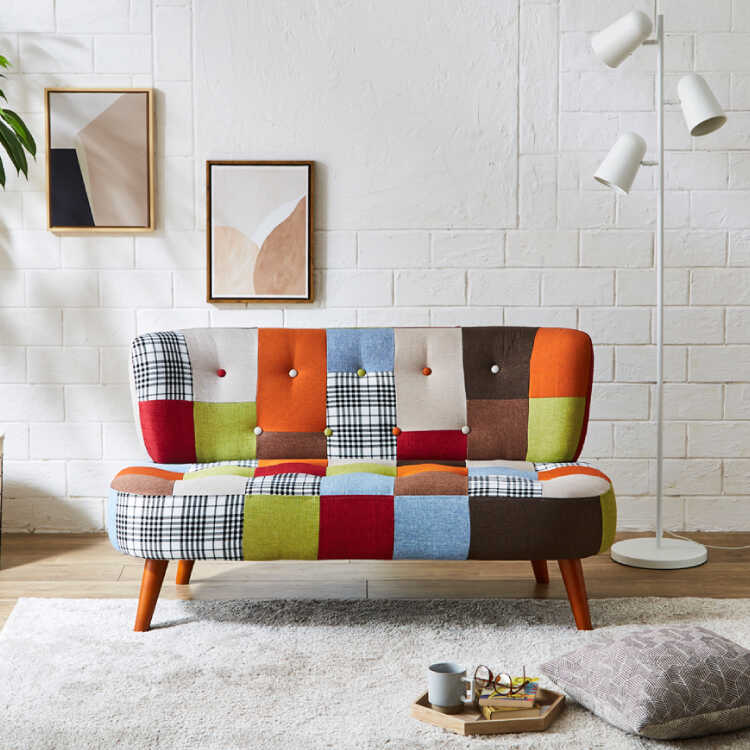 SF-4099 超かわいいパッチワークふたり掛けソファー・幅123布製