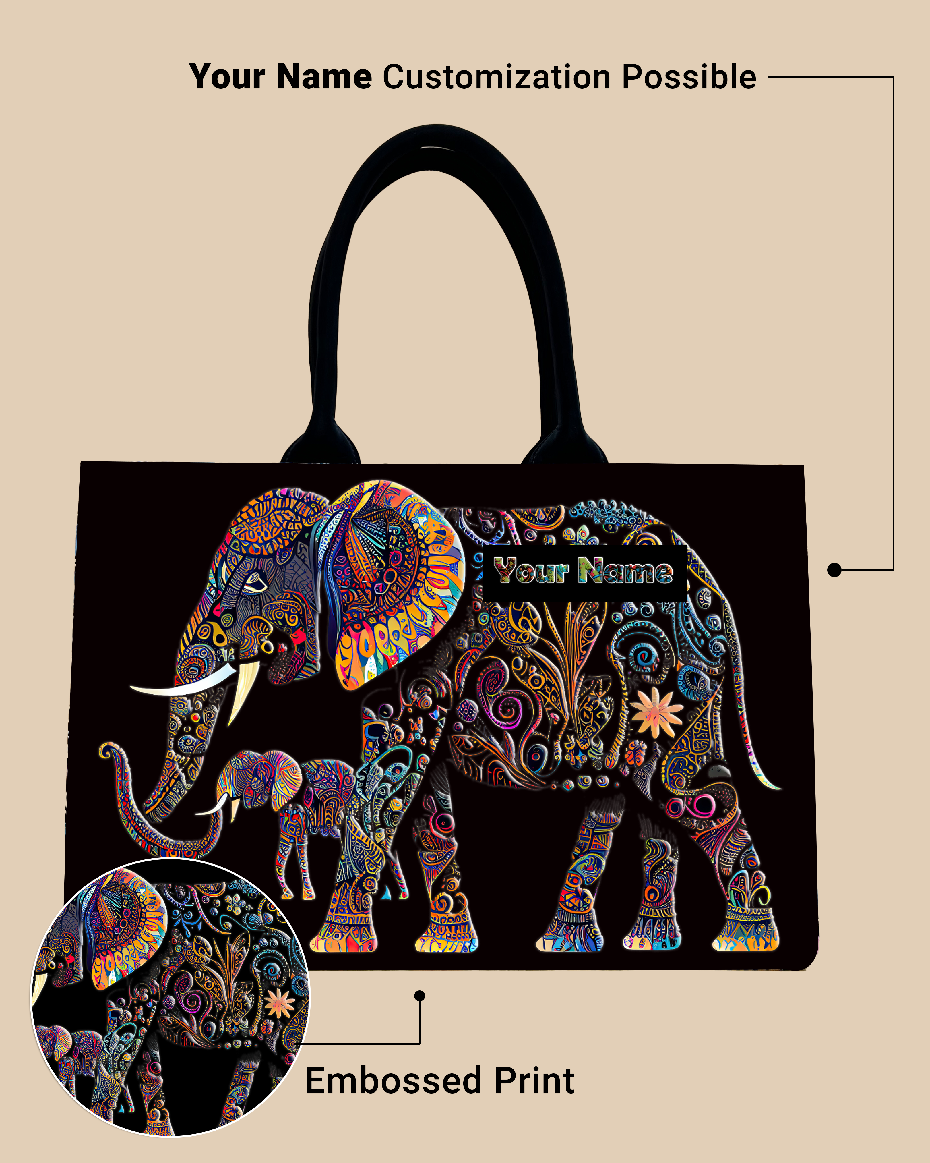 Baby and Mother Elephant Customized Tote Bag Design - Invoguishindia