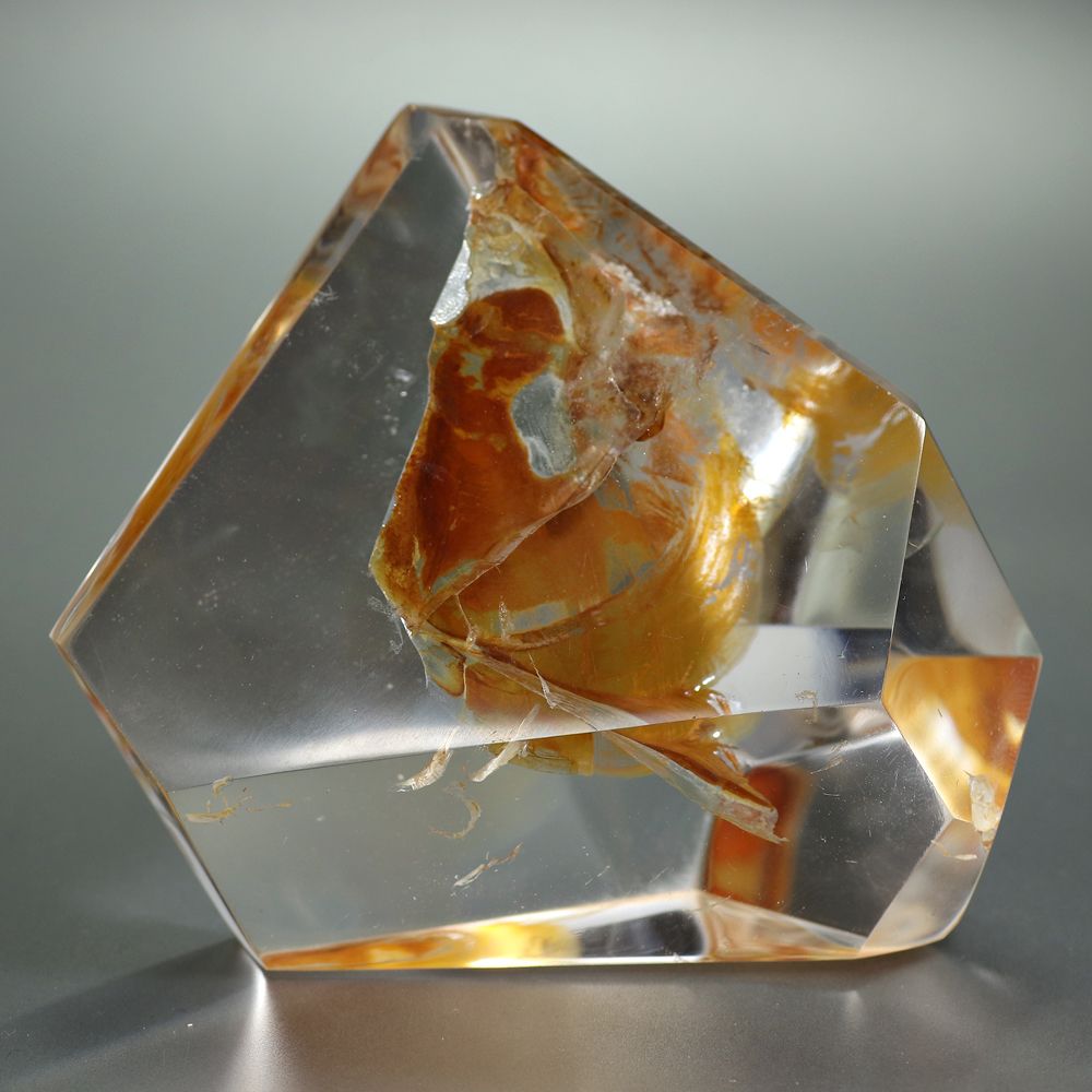 高品質]ブラジル産ライモナイトインクォーツフリーカット（全長約89mm