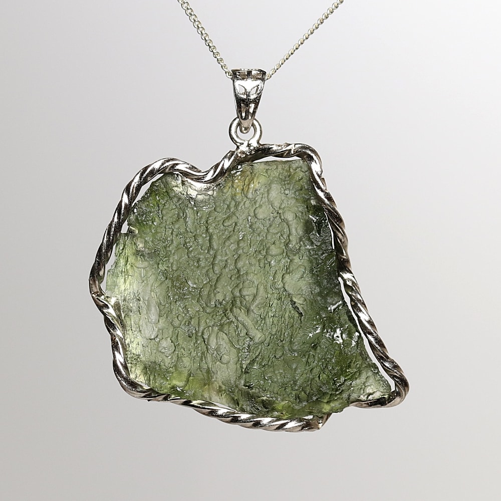 高品質]天然モルダバイト原石ペンダントトップ（シルバー925） - 埼玉