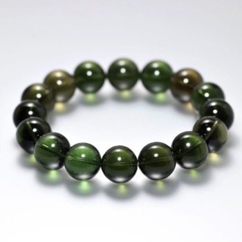 最高品質]天然モルダバイトブレスレット（約12.5mm玉・鑑別書付