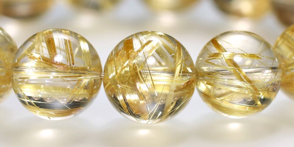 トップクォリティ]ゴールドルチルクォーツブレスレット（約14.5mm玉