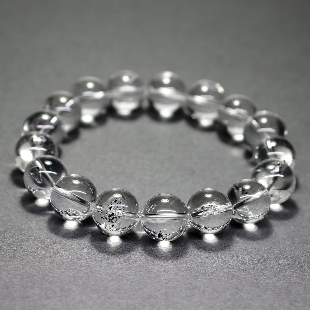 最高品質]水入り水晶ブレスレット/グラファイト入り（約12mm玉