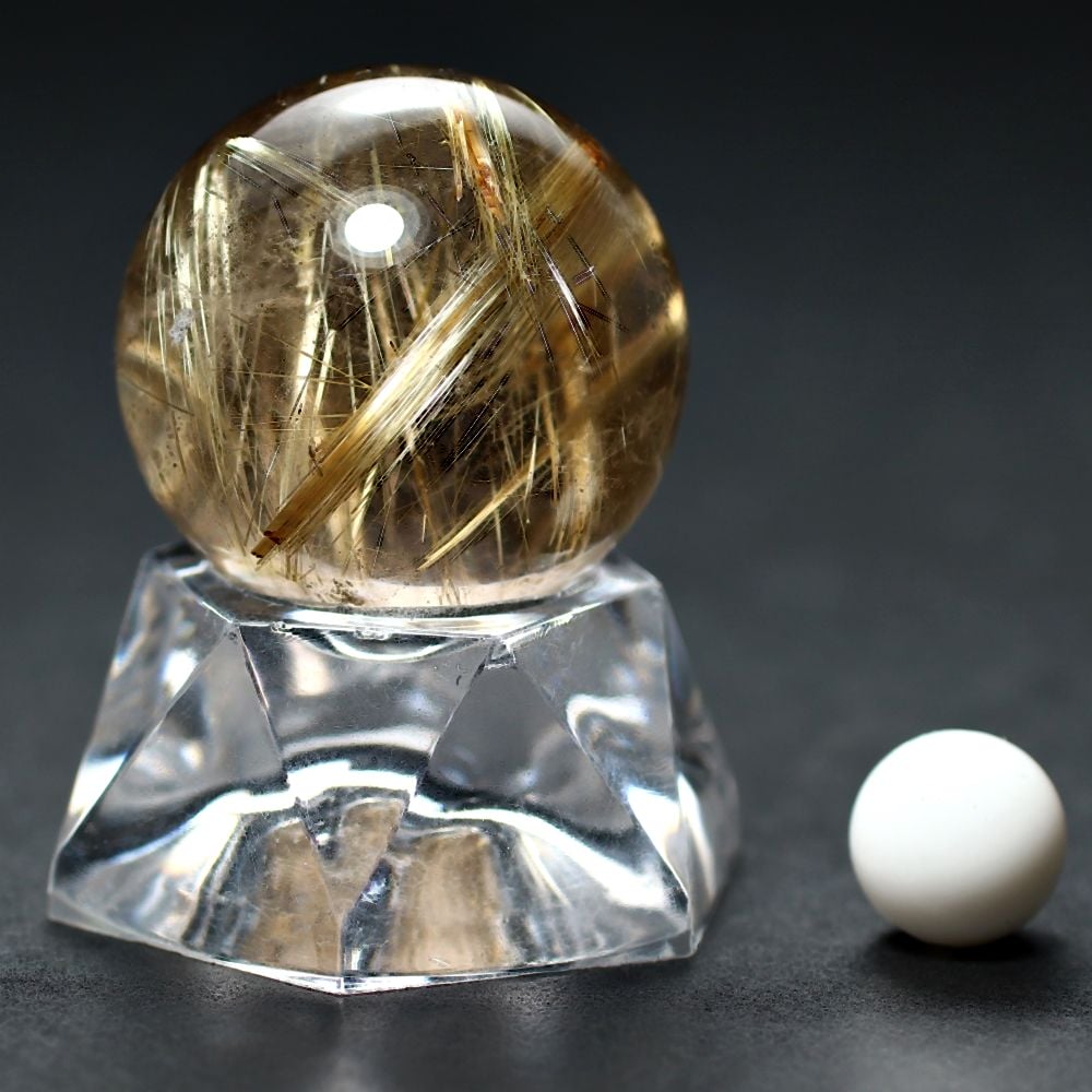 超絶綺麗✨40mm ゴールドタイチンルチルクォーツ 丸玉 スフィア 金針
