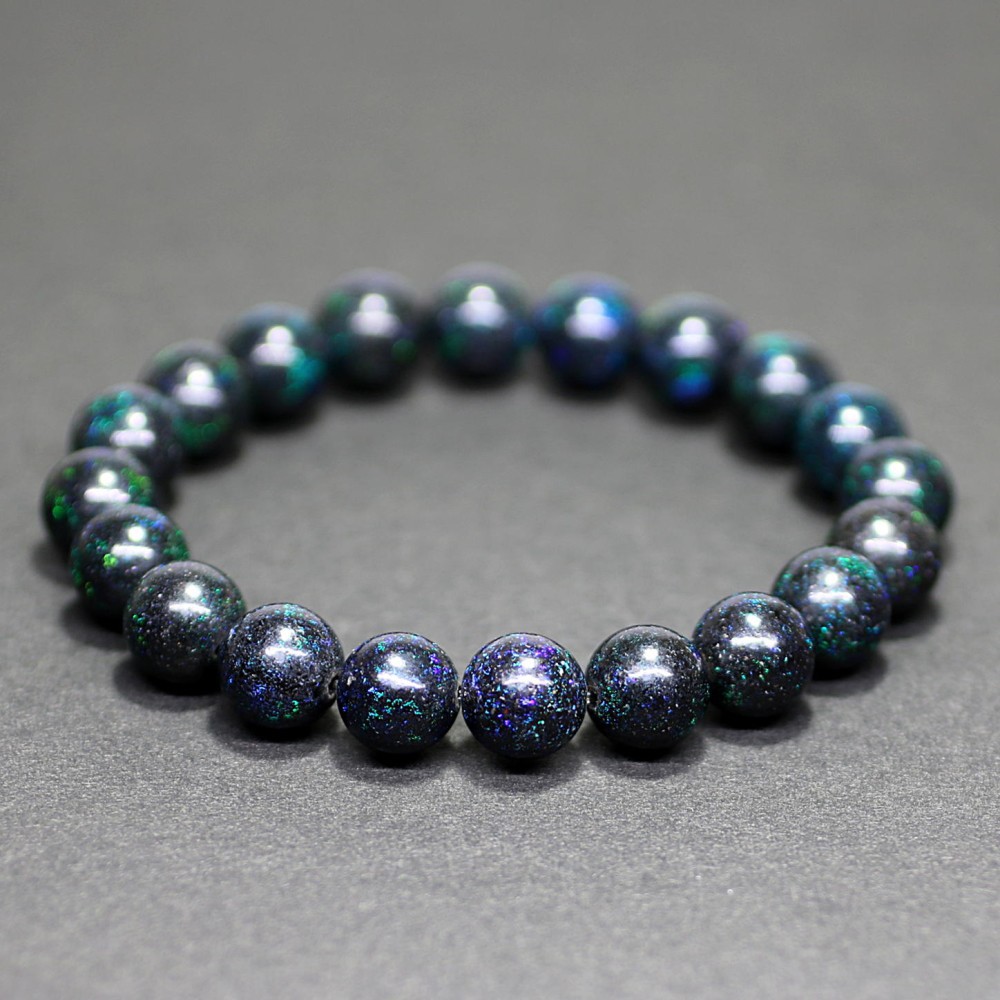 高品質++]ブラックマトリックスオパールブレスレット（約10mm玉
