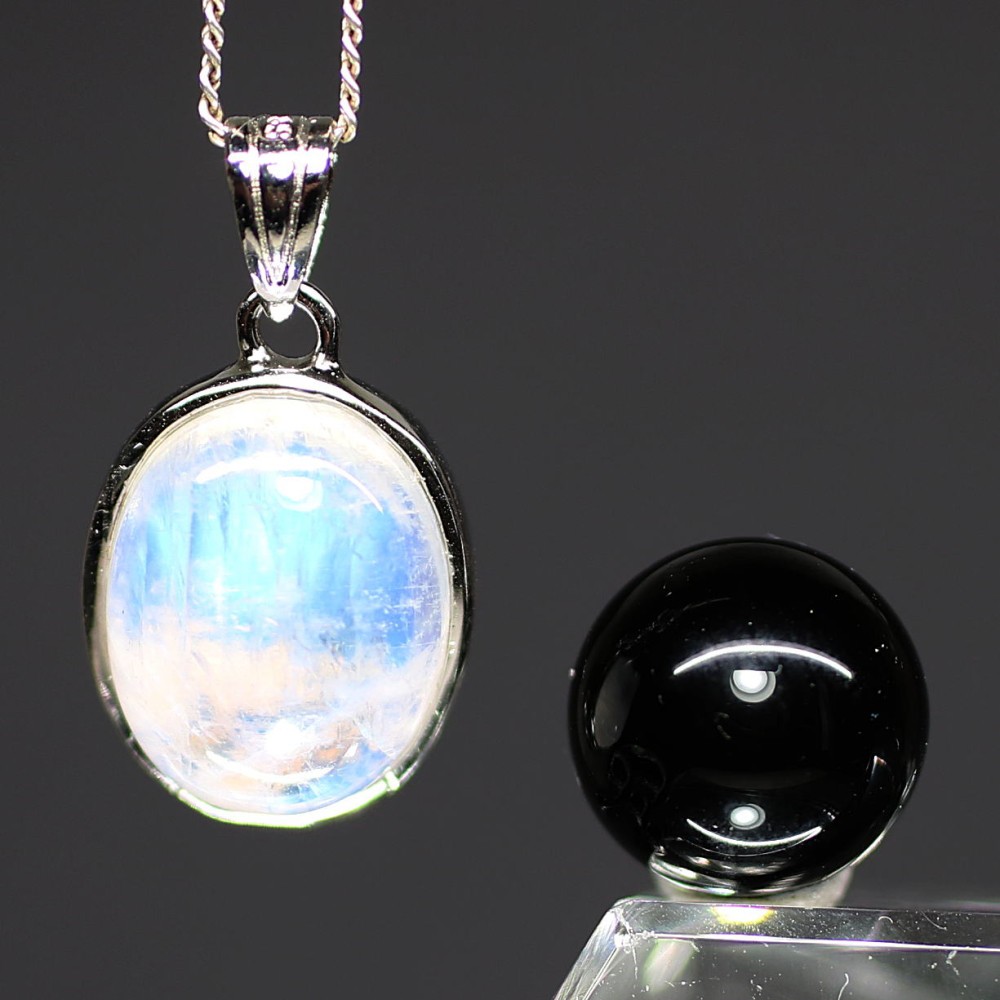 高品質]レインボームーンストーンペンダントトップ（シルバー925