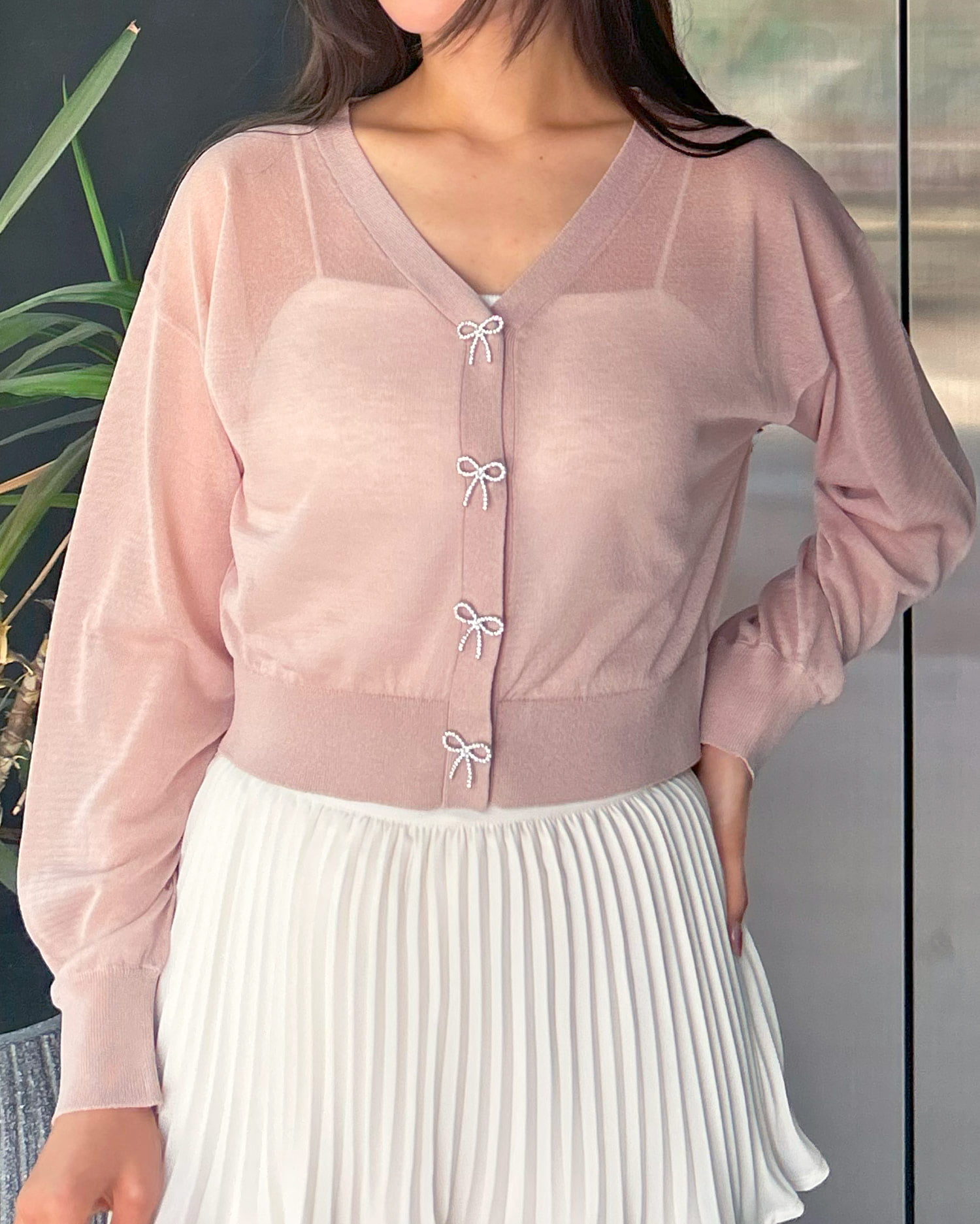 リボンボタンシアーニットカーディガン｜INGNI(イング) 公式通販