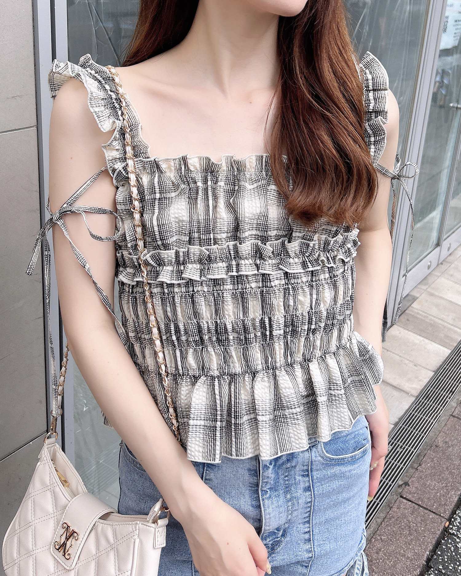 2Wayフリルチェック柄キャミブラウス(セットアップ対応)｜INGNI(イング