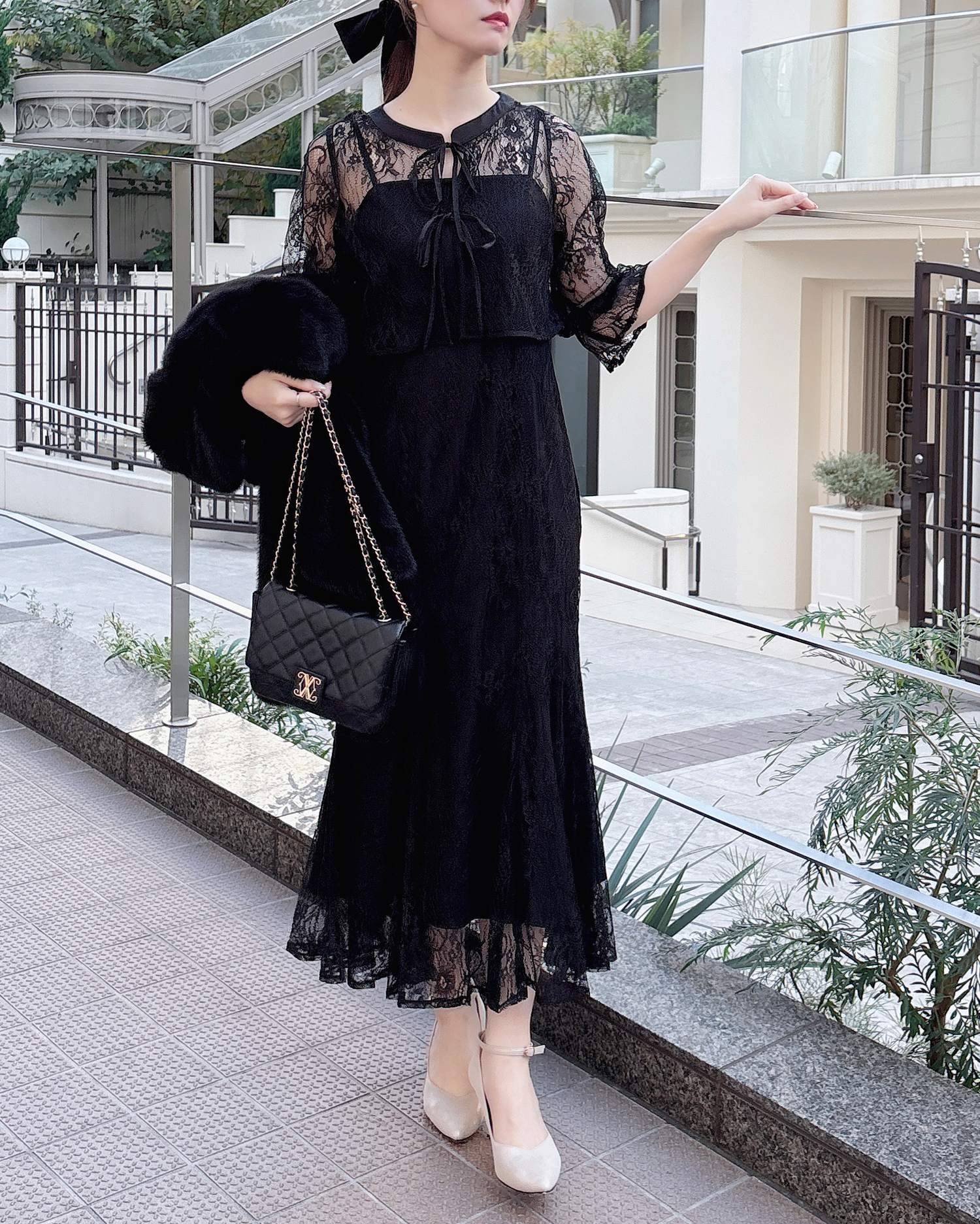 オケージョン】2Wayレースリボンブラウス＋キャミワンピース／セット