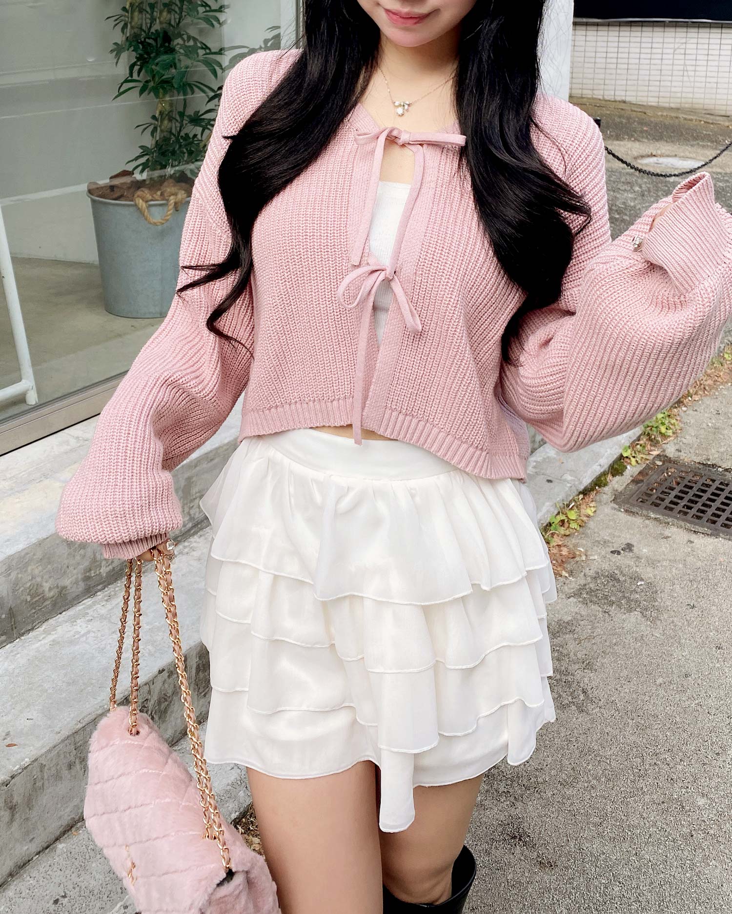 3／4 2時までの限定価格】【WEB限定】Vネック2つリボンニット