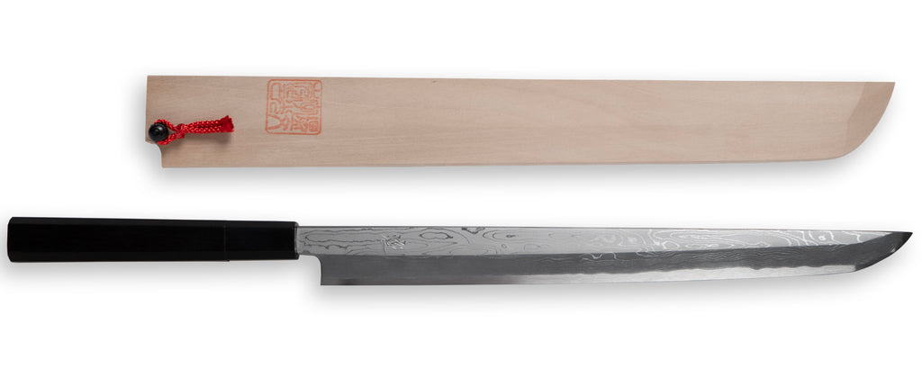 中川作 煌 青一鋼 墨流し 先丸蛸引包丁 鞘付き – 堺一文字光秀