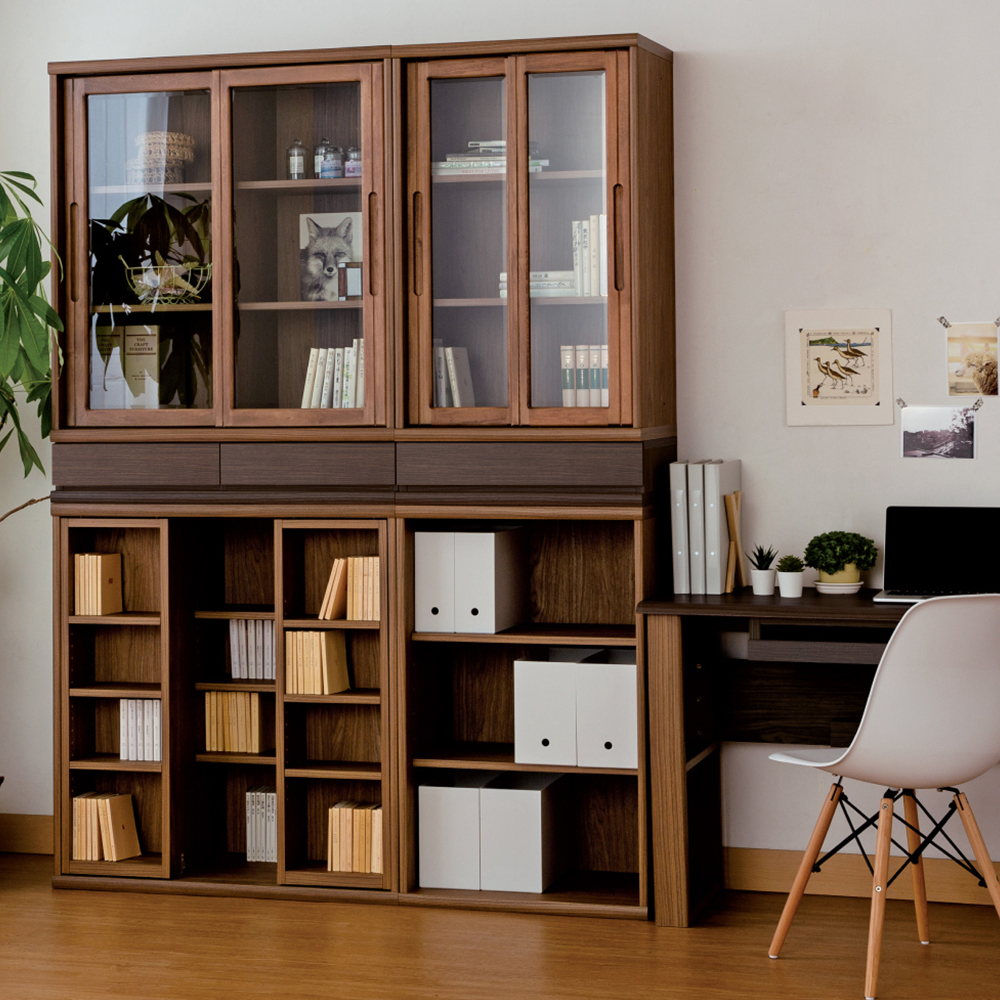 小島工芸 書棚「ニューオファー NOF-90 引戸」ガラス扉 幅90cm 全4色