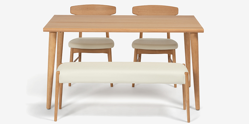 ベンチ「ユノ3A」幅110cm ホワイトオーク色 座面PVCアイボリー 布