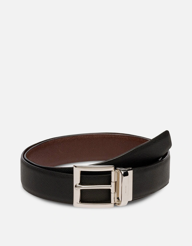 Prada メンズツートーンサフィアーノレザーリバーシブルベルト