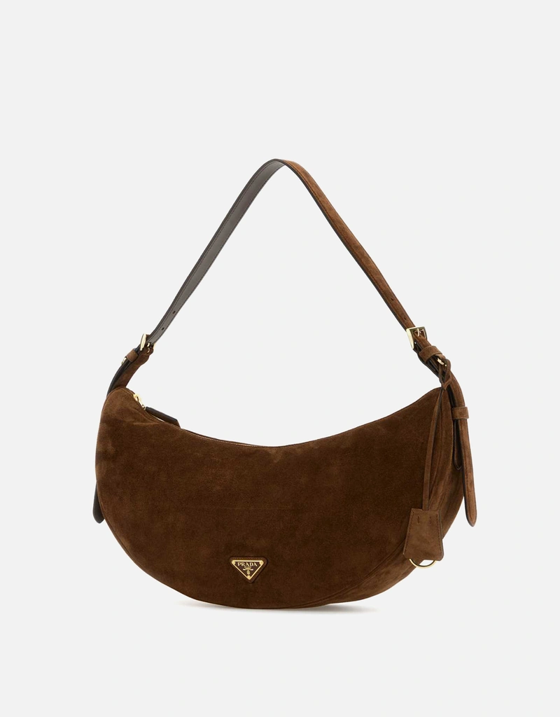 Prada Large Brown Suede Demi-lune Crossbody Bag () IFCHIC.COM