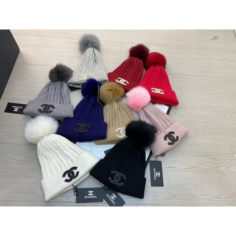 Chanel ニット帽 レディース 冬 ポンポン付き 厚手 裏起毛 保温 防風