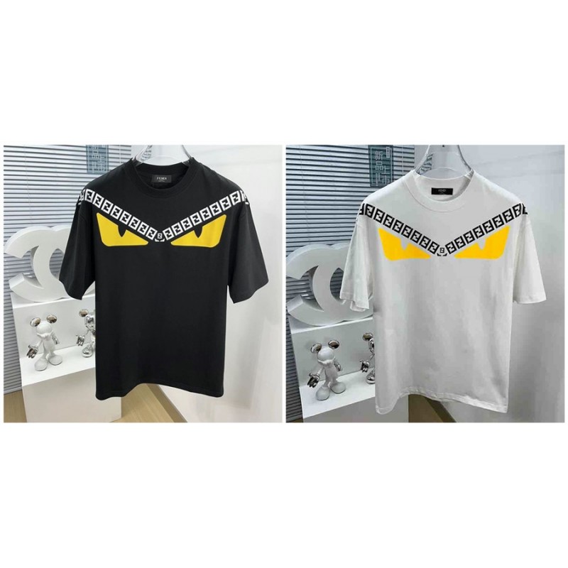 フェンディ tシャツ 黒 シンプル カジュアル 丸首 男女通用