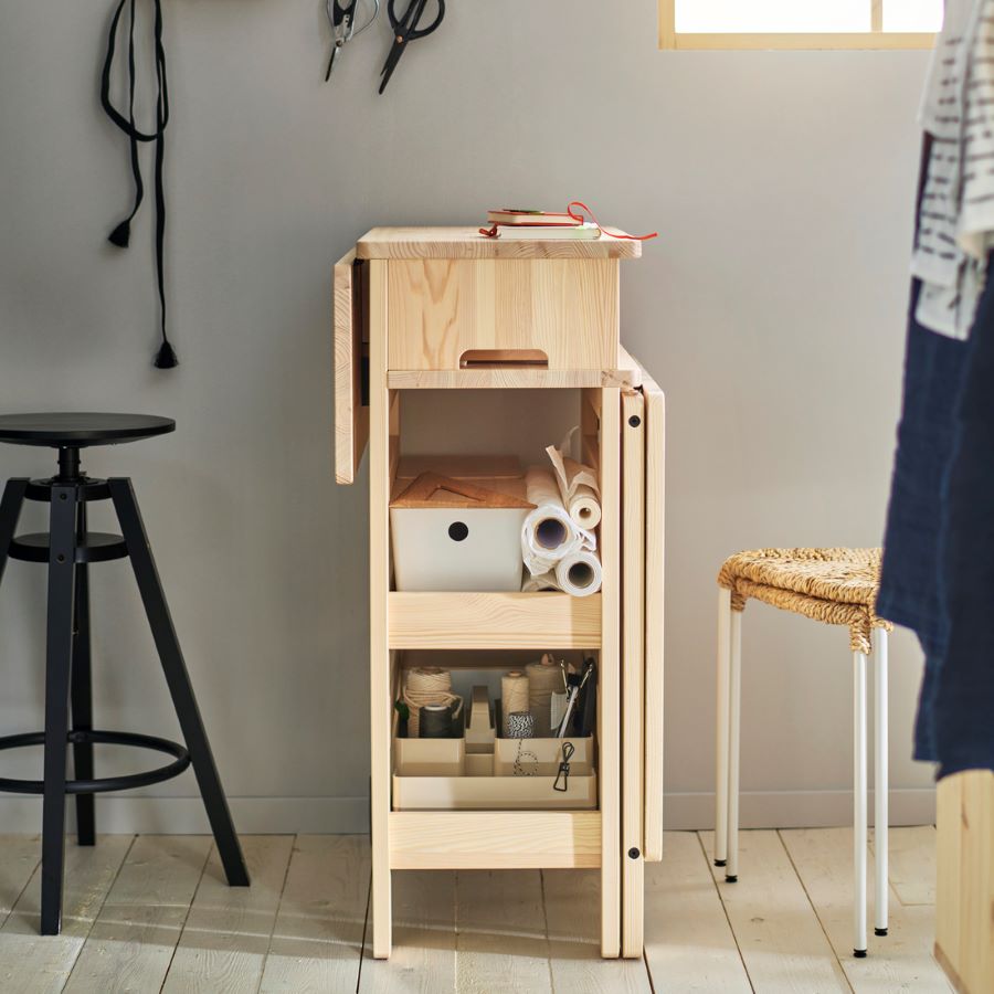 RESARÖ - mobile drop-leaf table w storage, pine | IKEA Hong Kong