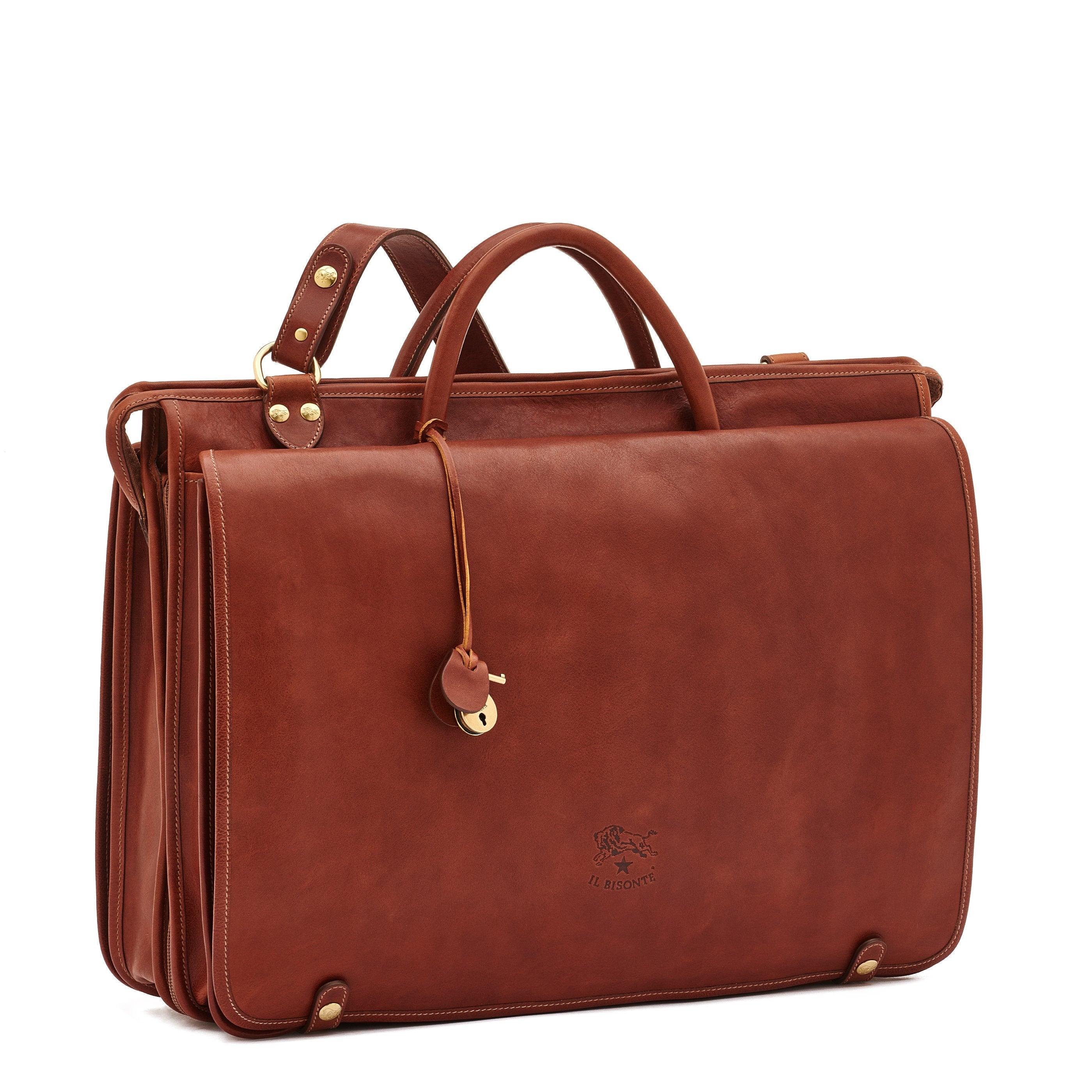 Wanny | Men's briefcase in vintage leather color sepia – Il Bisonte